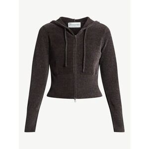 Chenille Cropped Sweater Y2K Vibe Zip Hoodie XL Breen Chocolate Coffee Brown NWT